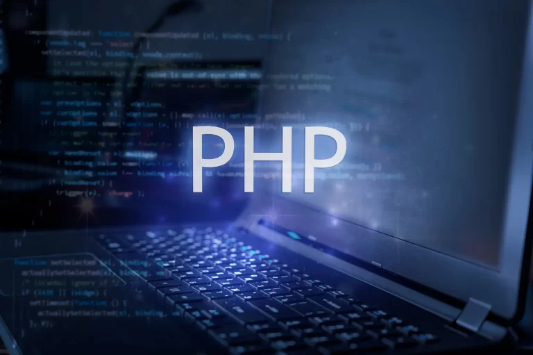 php logo over a computer screen with php code
