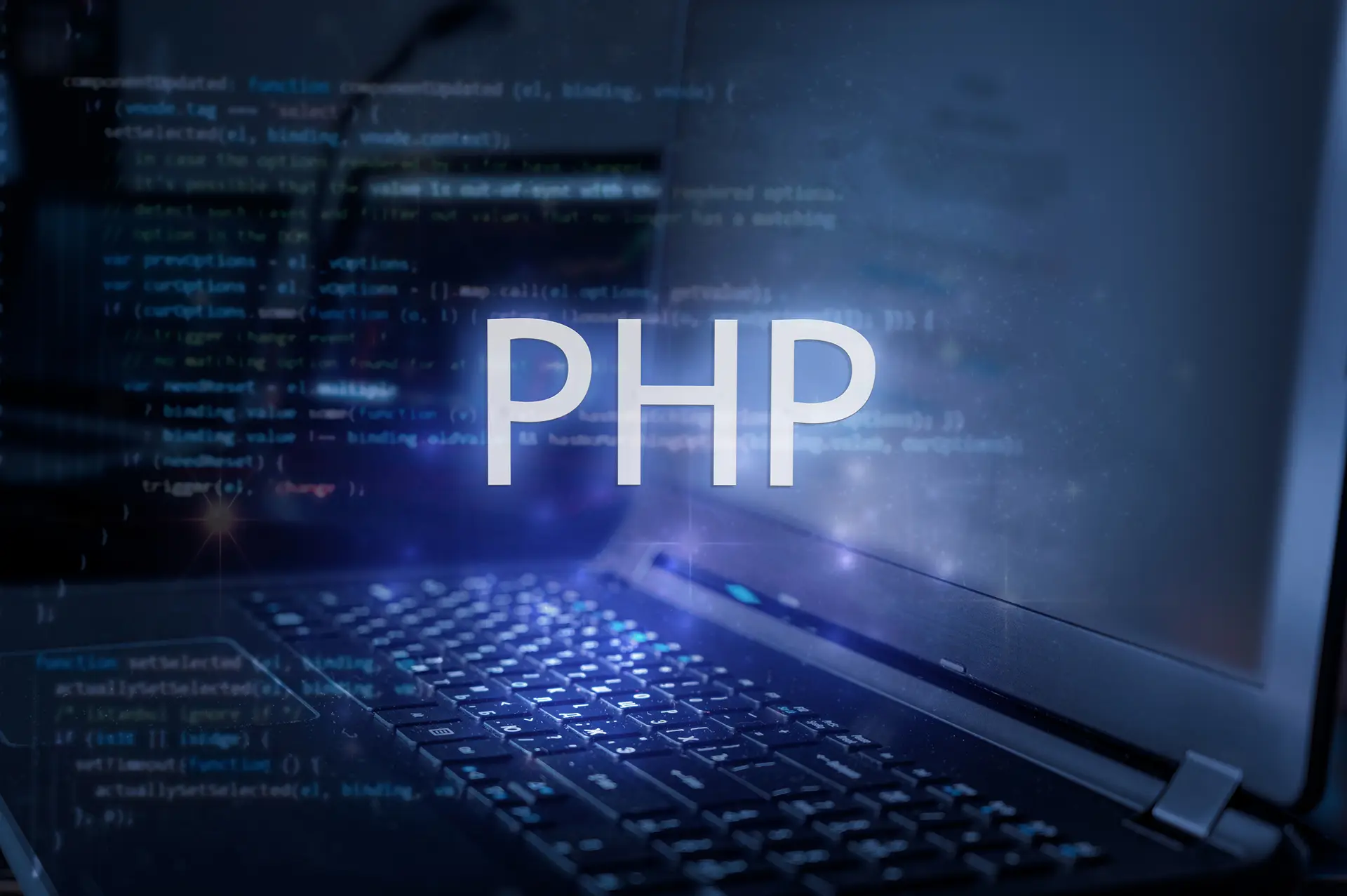 php logo over a computer screen with php code